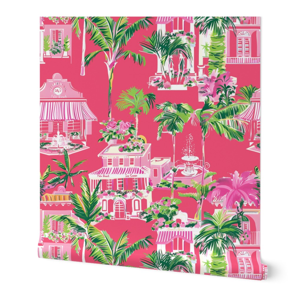 Lilly's Shopping Spree - Punch Pink Wallpaper